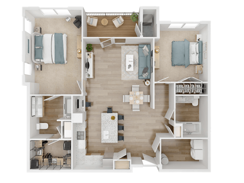 Floor plan for 2 beds, 2 baths, 1187 sqft